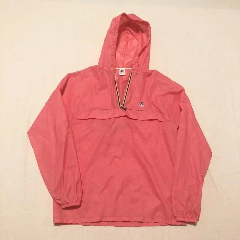 Vintage Kway Women Size 5 Jacket 1/4 Zip Raincoat Packable Windbreaker